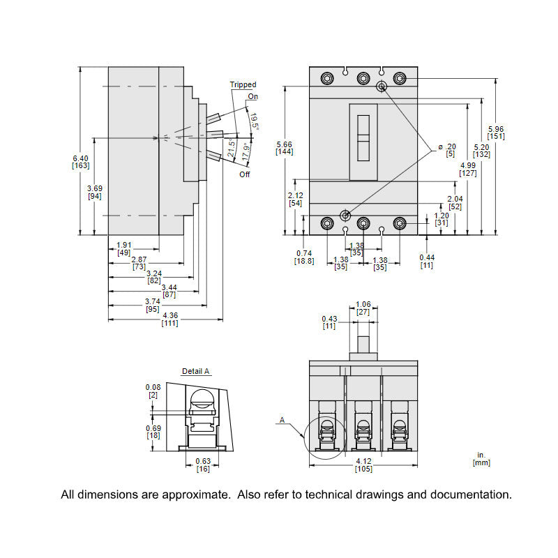 Square D HDL36150 Circuit Breaker | 600V 150A 3P 18kA@480V Feed-Thru Powerpact HDL