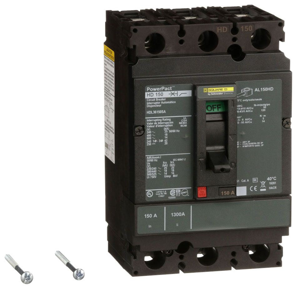 HDL36150SA - Schneider Electric/ Square D Feed-Thru 150 Amp 3 Pole Circuit Breaker - Essential Electric Supply