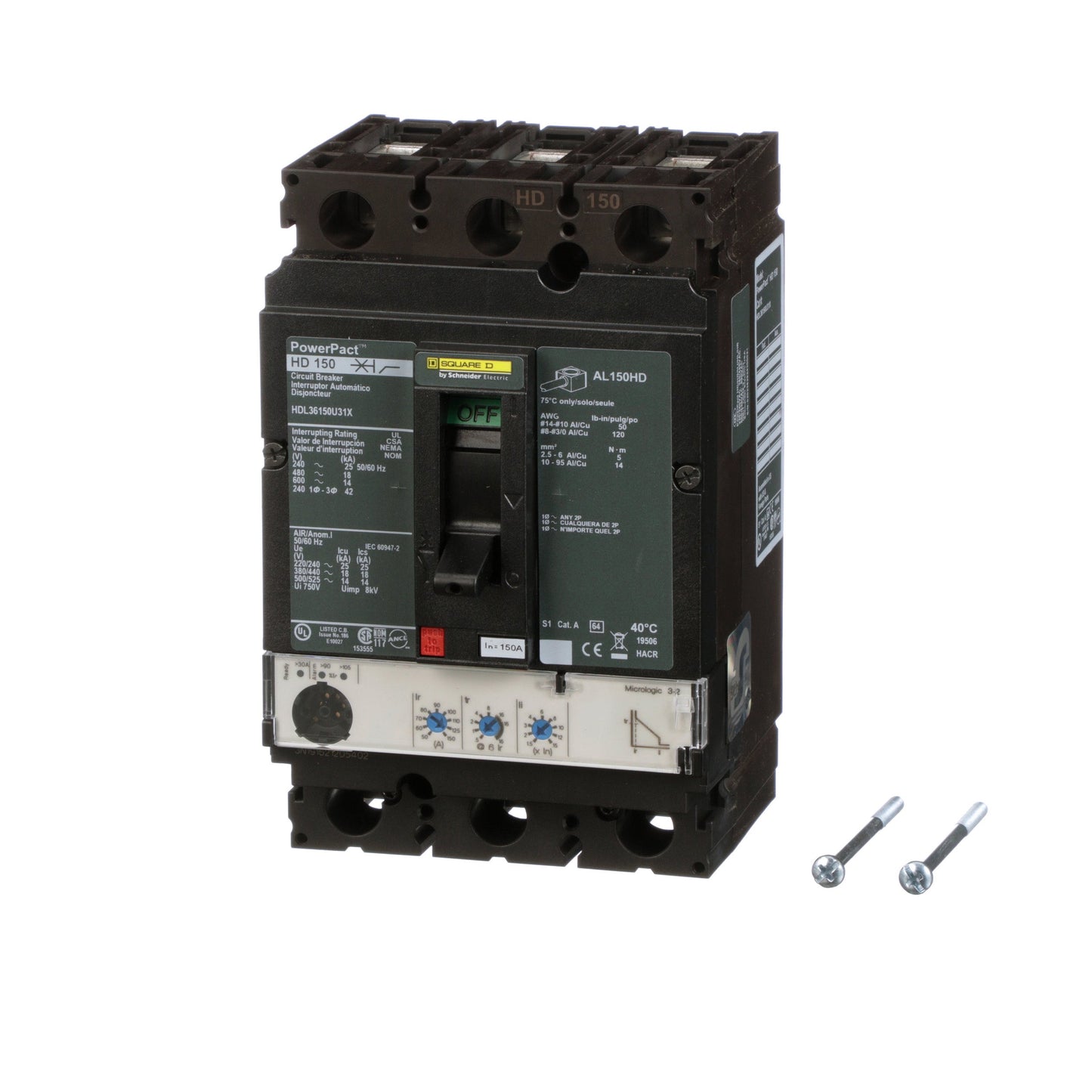 Square D HDL36150U31X Circuit Breaker | 600V 150A 3P 18kA@480V Feed-Thru Powerpact