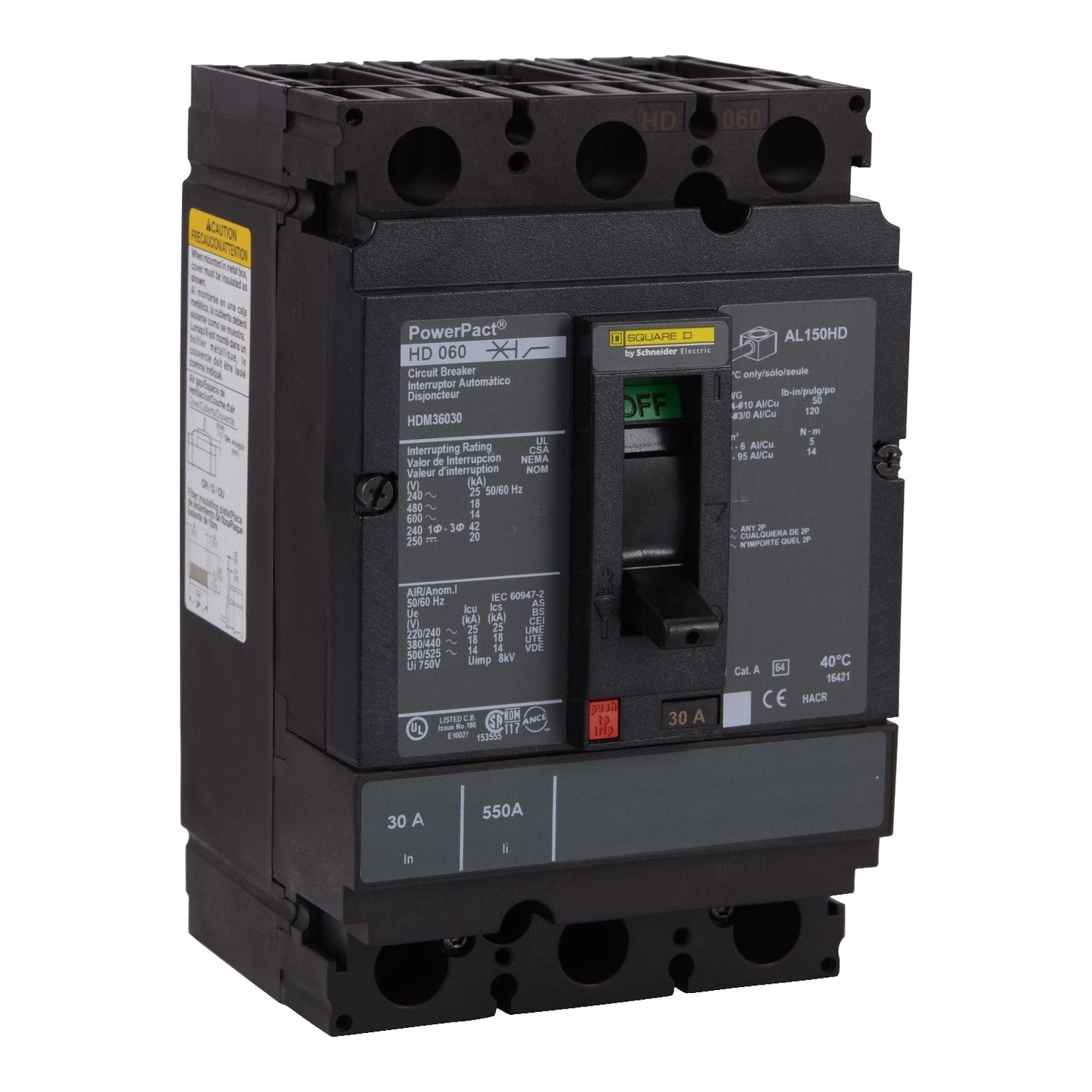 Square D HDM36100U33X Circuit Breaker | 600V 100A 3P 18kA@480V Bolt-On Powerpact