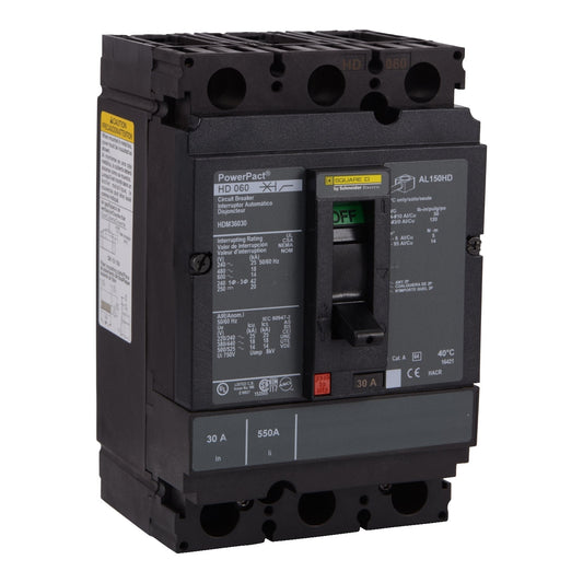 Square D HDM36100U33X Circuit Breaker | 600V 100A 3P 18kA@480V Bolt-On Powerpact