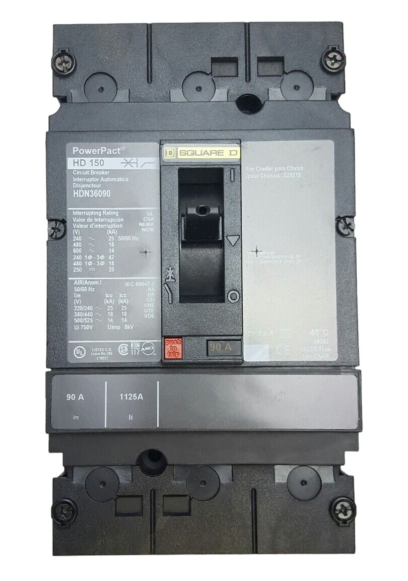 HDN36090 - Schneider Electric Plug-In 600V 90A 3 pole circuit breaker 18kA@480V - Essential Electric Supply