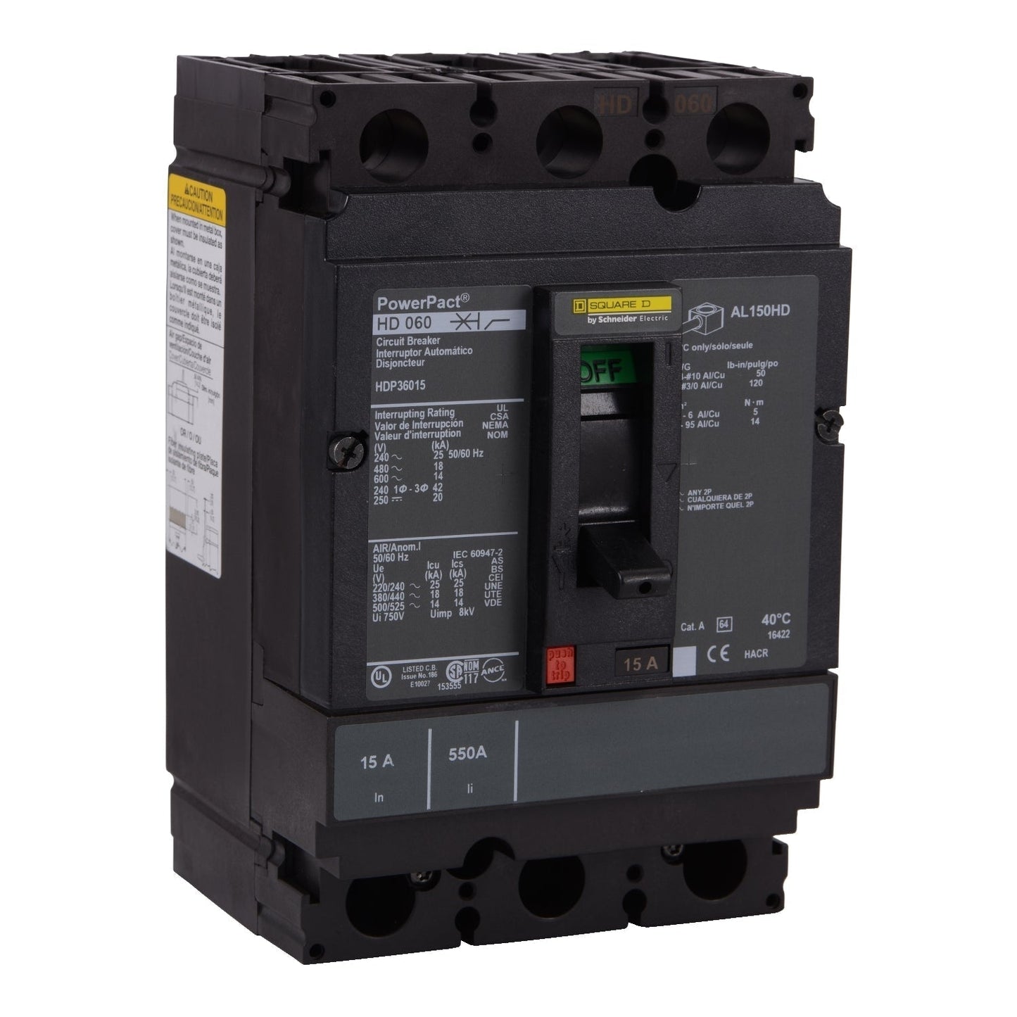 Square D HDP36060 Circuit Breaker | 600V 60A 3P 18kA@480V Bolt-On Powerpact