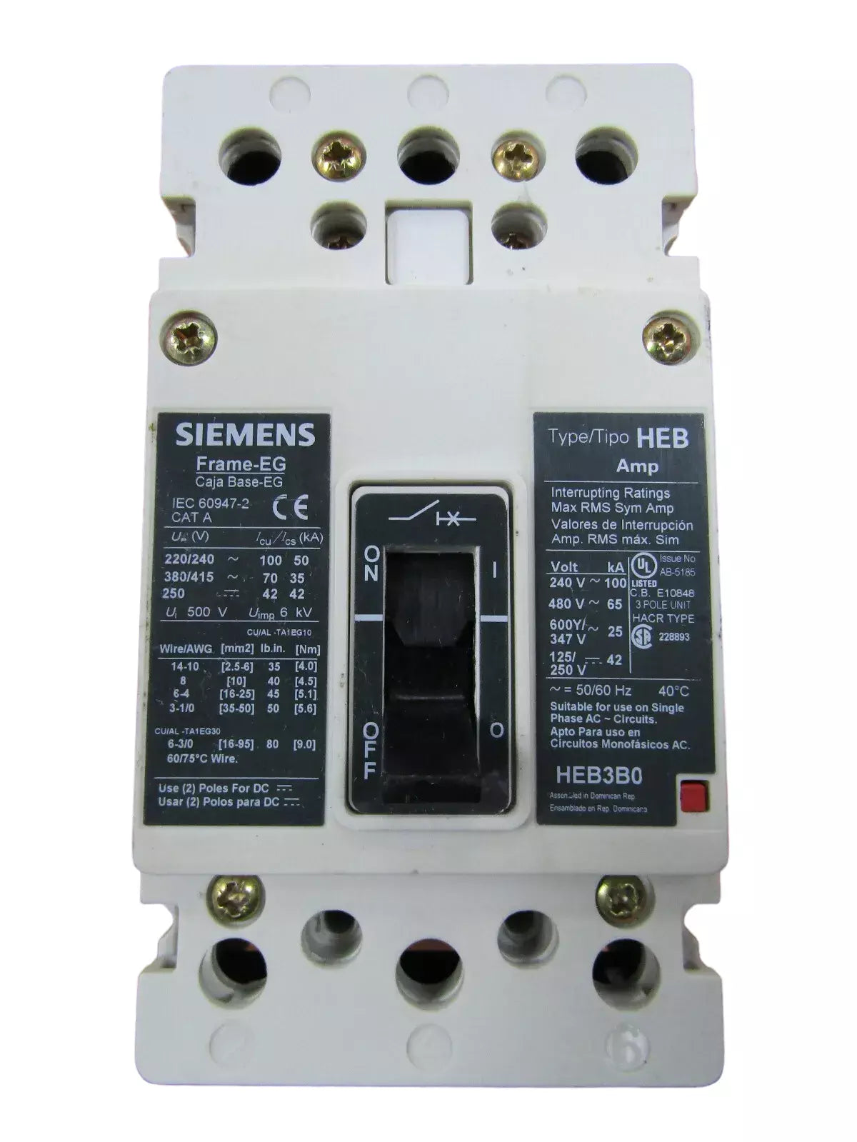Siemens HEB2B015B Circuit Breaker | 600V 15A 2P 65kA@480V Bolt-On HEB Series