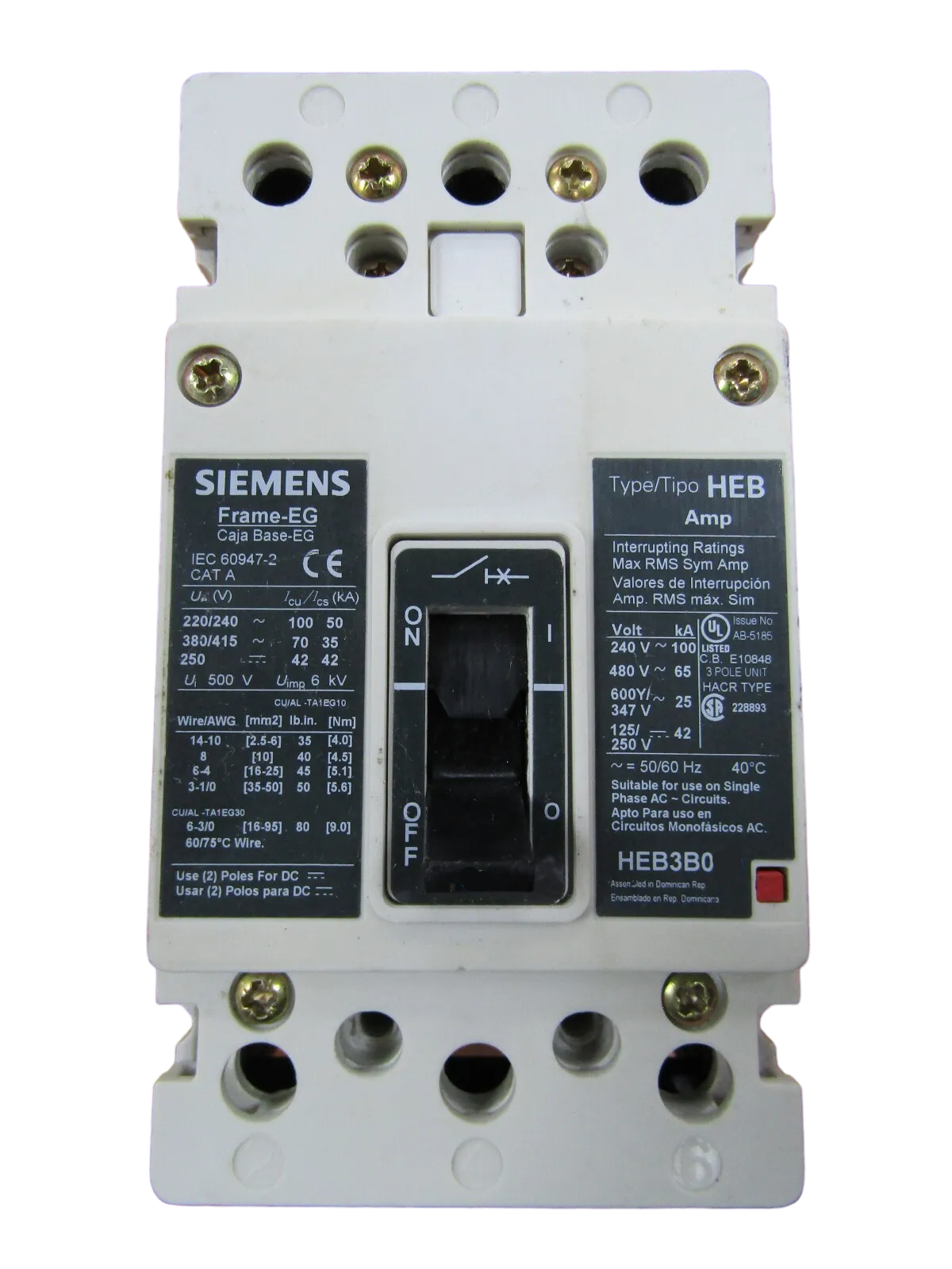 HEB3B100B - Siemens Bolt-On 600V 100A 3 pole circuit breaker 65kA@480V - Essential Electric Supply