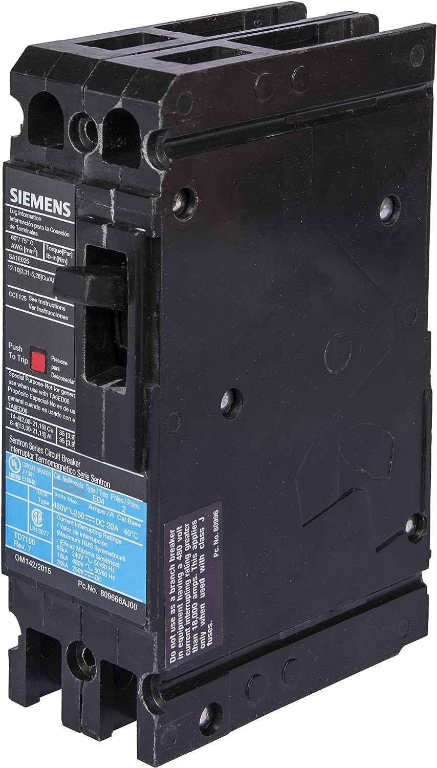 HED42B025 - SIemens Bolt-On 25 Amp 2 Pole Circuit Breaker - Essential Electric Supply