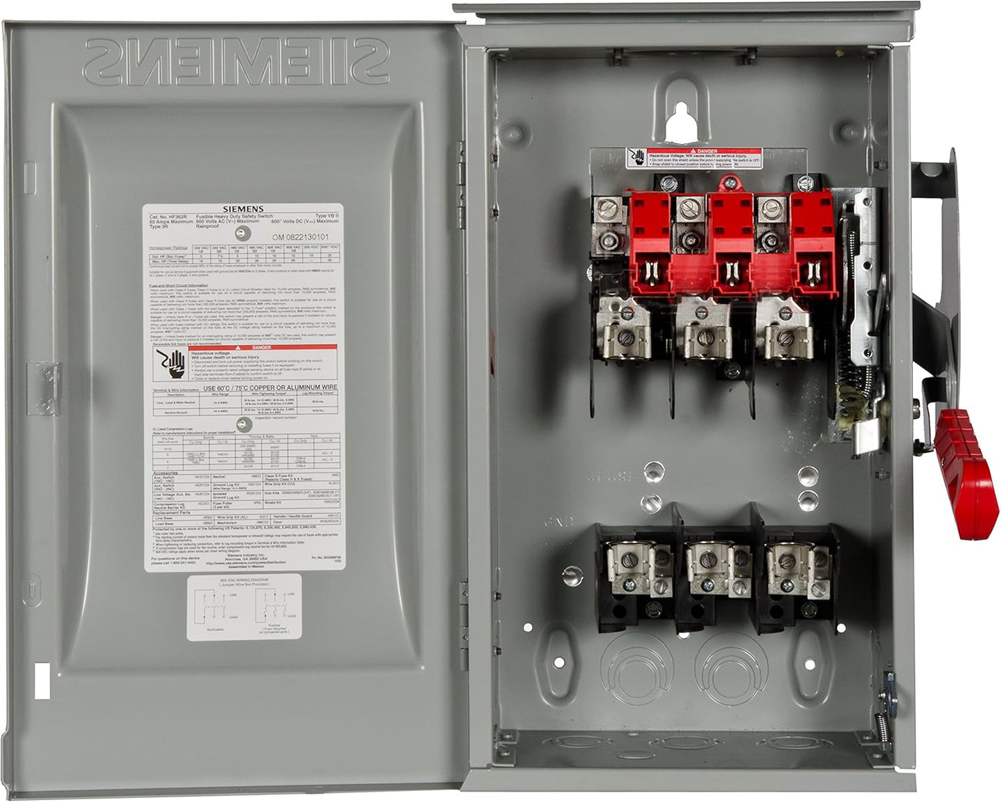 Siemens HF362R Disconnect Switch 600V AC 60A Fusible 3P 3R VBII Series