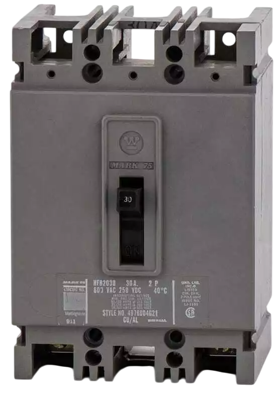 Westinghouse HFB2030 Circuit Breaker | 600V 30A 2P 25kA@480V Bolt-On MARK 75