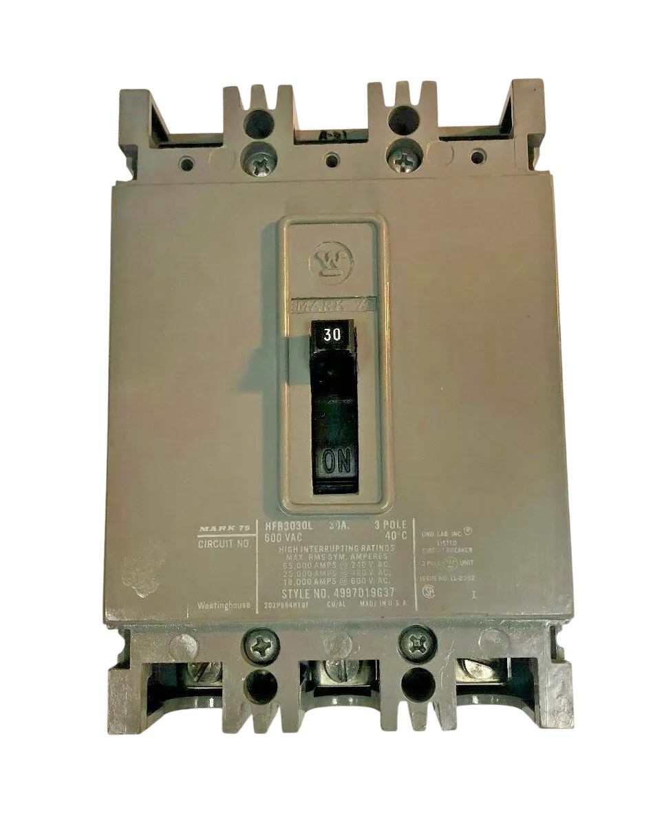 Cutler Hammer HFB3030 Circuit Breaker | 600V 30A 3P 25kA@480V Bolt-On MARK 75