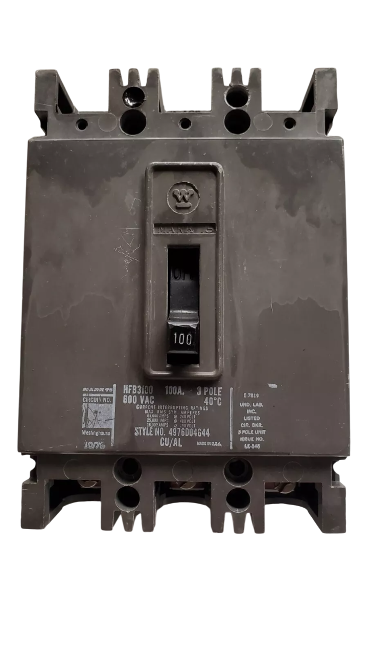 Cutler Hammer HFB3100 Circuit Breaker | 600V 100A 3P 25kA@480V Bolt-On MARK 75