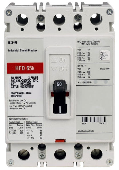 HFD3020LBP10 - Cutler Hammer/ Westinghouse/ Eaton Feed-Thru 20 Amp 3 Pole Circuit Breaker - Essential Electric Supply