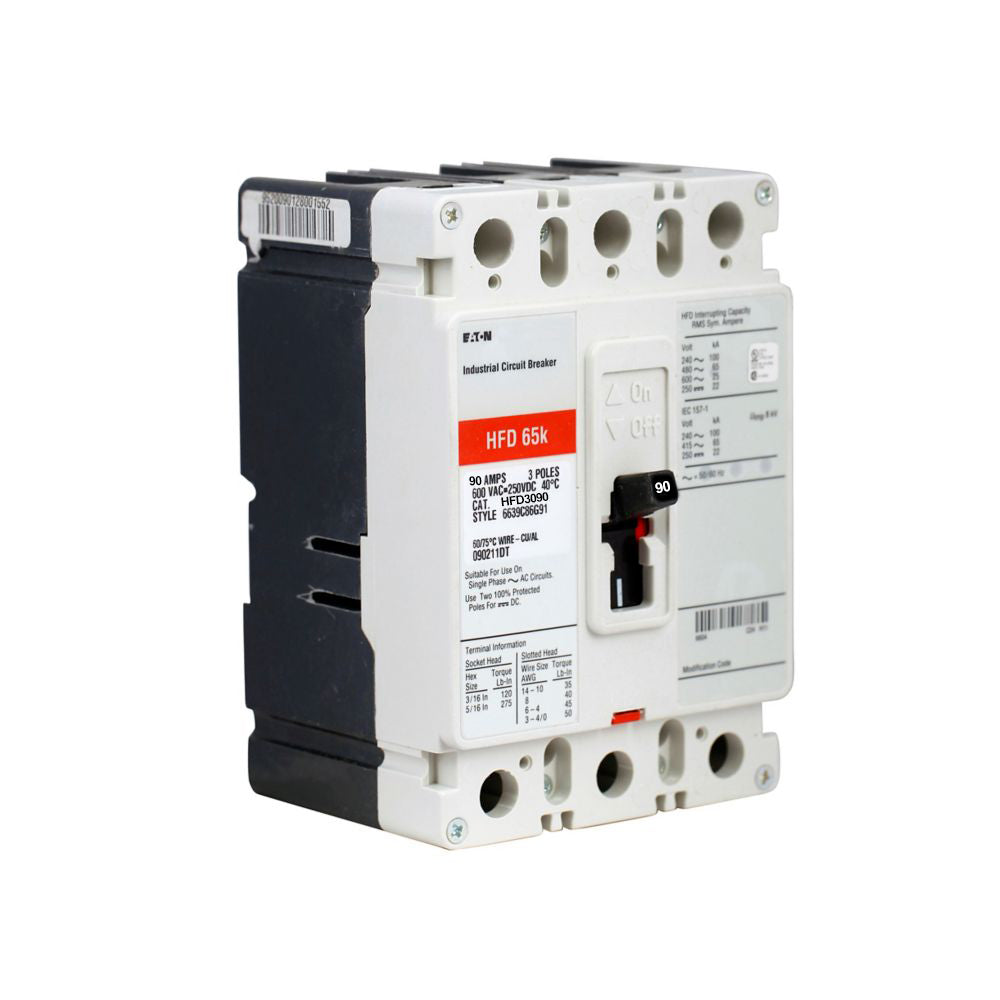 Cutler Hammer HFD3090 Molded Case Circuit Breaker | 600V 90A 3P 65kA@480V Bolt-On Series C
