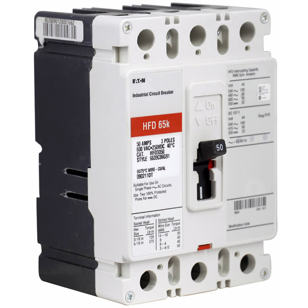 Cutler Hammer HFD3225 Circuit Breaker | 600V 225A 3P 65kA@480V Bolt-On Series C