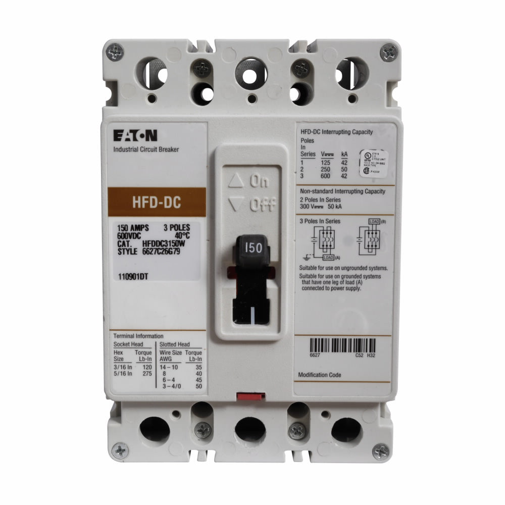 HFDDC3200L - Eaton, Westinghouse, Cutler Hammer Feed-Thru 600V 200A 3 pole circuit breaker 42kA@600V - Essential Electric Supply