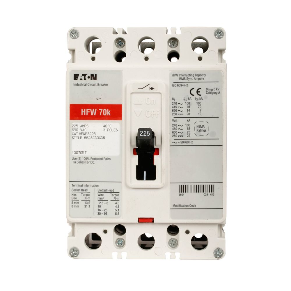 Westinghouse HFWF3225L Circuit Breaker | 690V 225A 3P 70kA@415V Feed-Thru Series C IEC