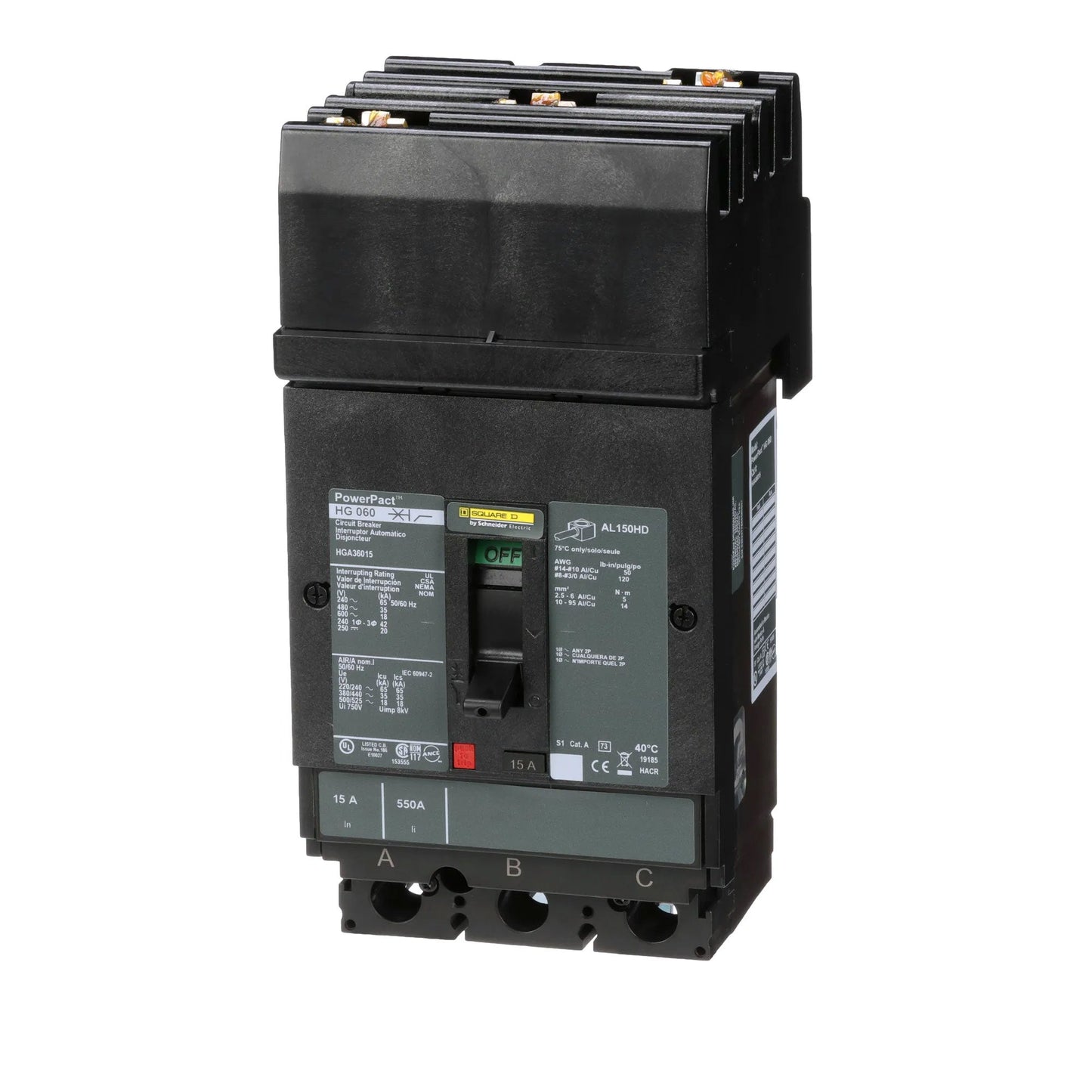 Square D HGA36015 Circuit Breaker | 600V 15A 3P 35kA@480V Plug In Panelboard Powerpact
