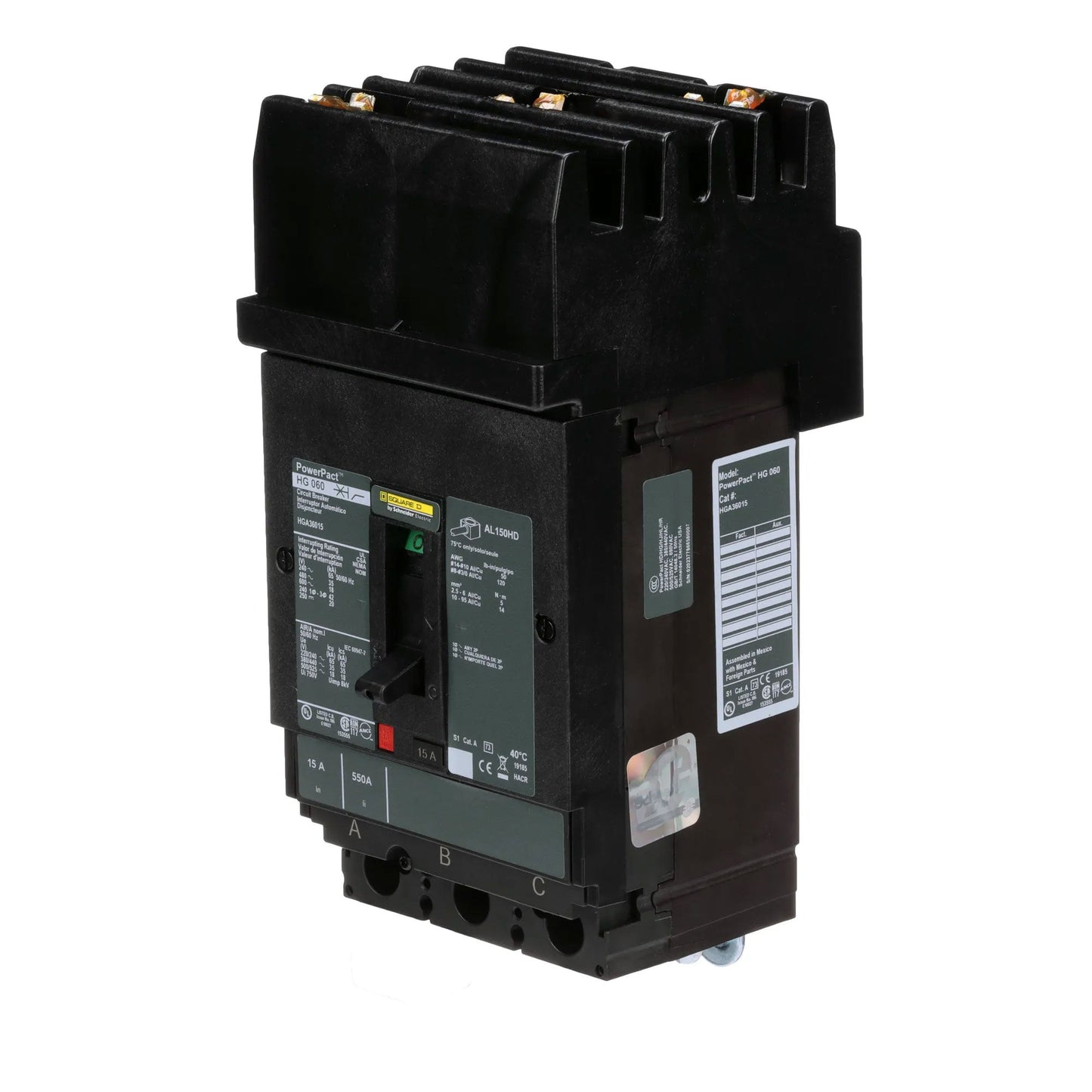 Square D HGA36015 Circuit Breaker | 600V 15A 3P 35kA@480V Plug In Panelboard Powerpact