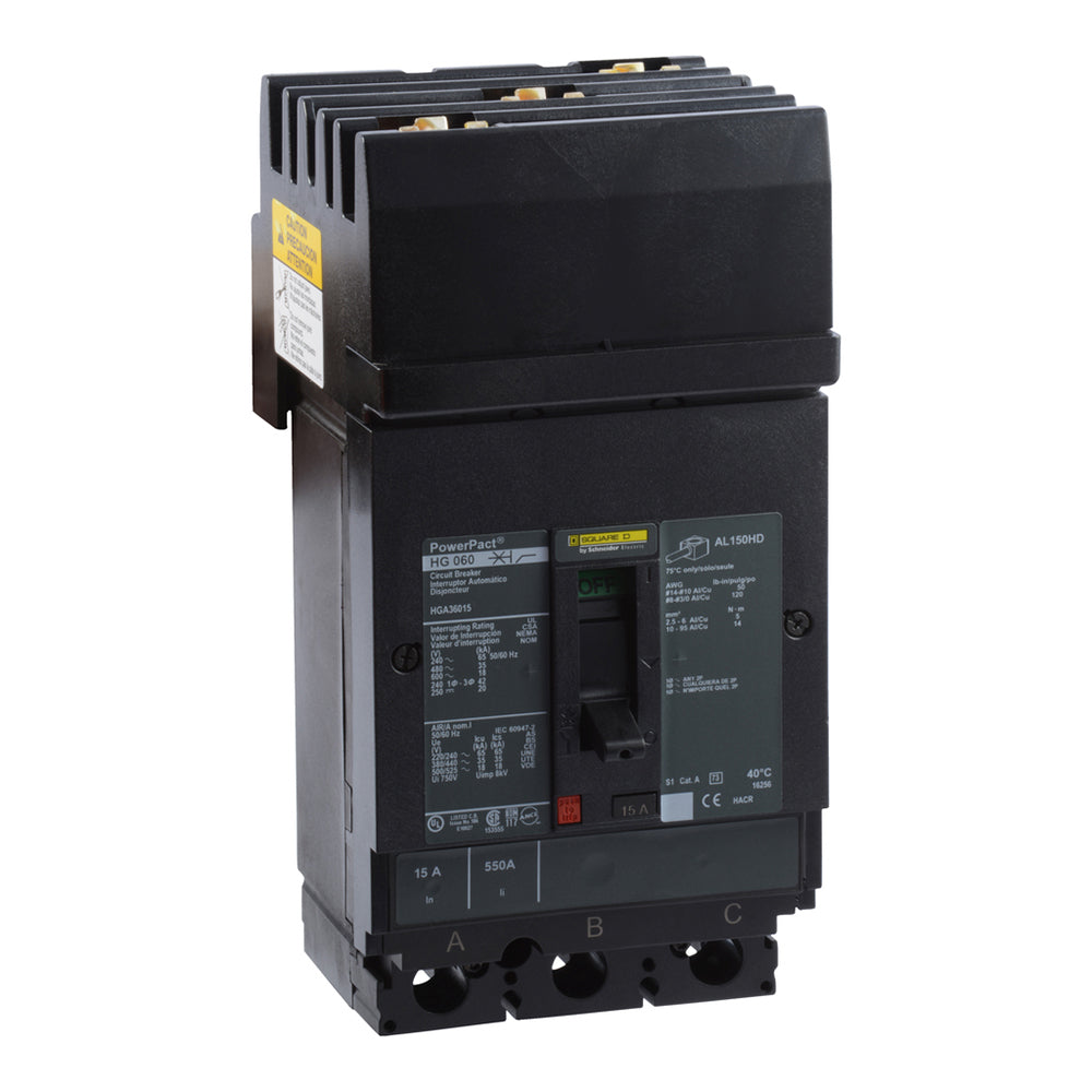 Square D HGA36015 Circuit Breaker | 600V 15A 3P 35kA@480V Plug In Panelboard Powerpact