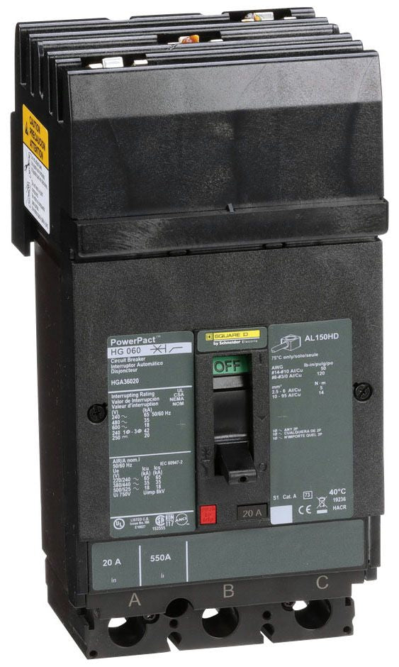 HGA36020 - Square D I-Line Style Plug-In 20 Amp 3 Pole Circuit Breaker - Essential Electric Supply
