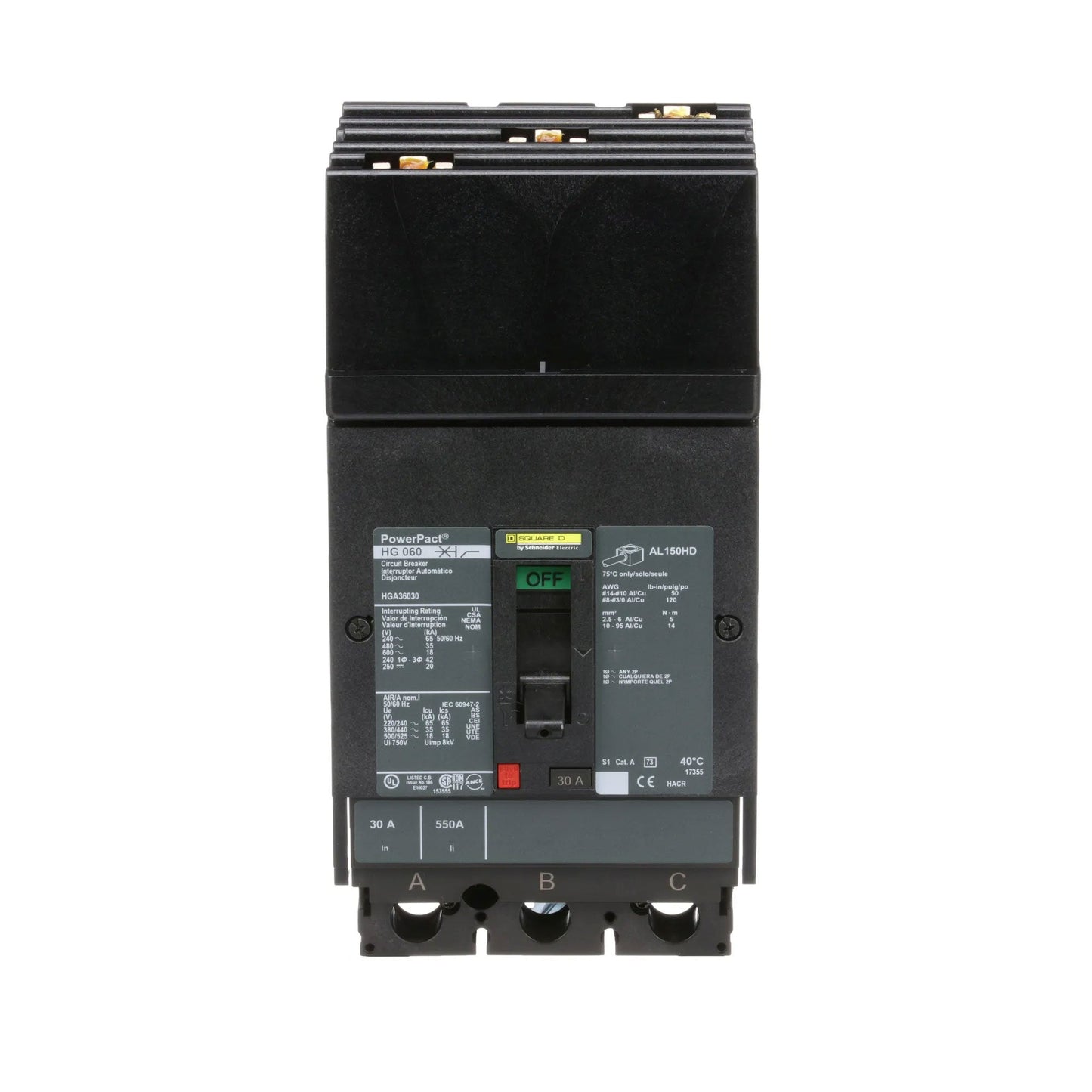 Square D HGA36030 Circuit Breaker | 600V 30A 3P 35kA@480V Plug In Panelboard Powerpact