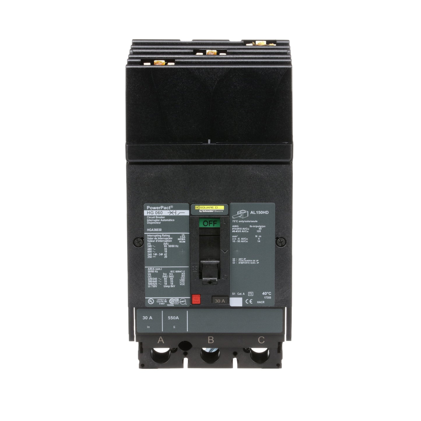 Square D HGA36030 Circuit Breaker | 600V 30A 3P 35kA@480V Plug In Panelboard Powerpact