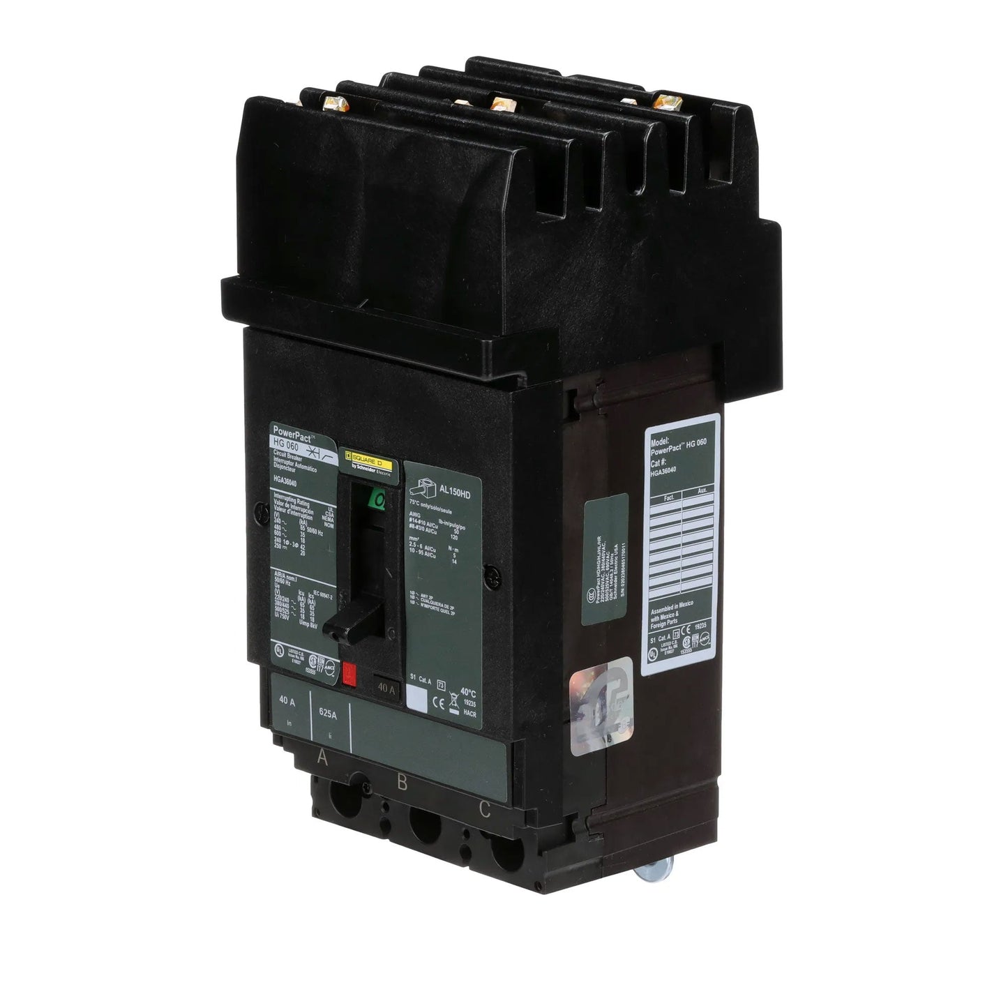 Square D HGA36040 Circuit Breaker | 600V 40A 3P 35kA@480V I-Line Plug-In Powerpact