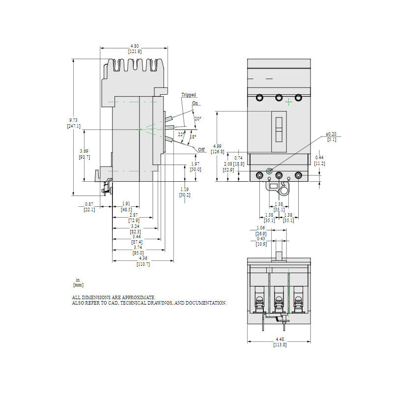 Square D HGA36050 Circuit Breaker | 600V 50A 3P 35kA@480V I-Line Style Plug-In Powerpact