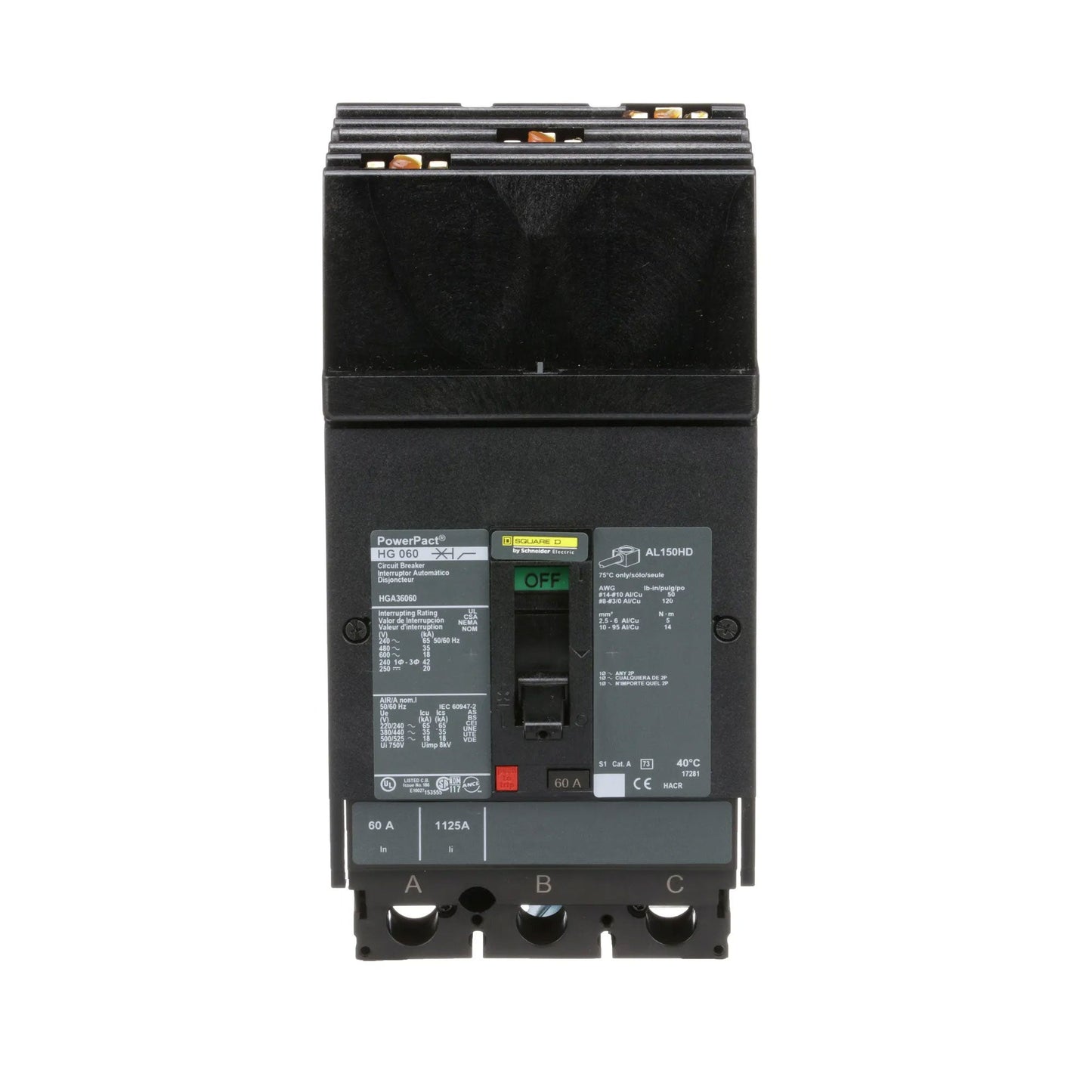 Square D HGA36060 Circuit Breaker | 600V 60A 3P 35kA@480V Plug In Panelboard Powerpact HGA