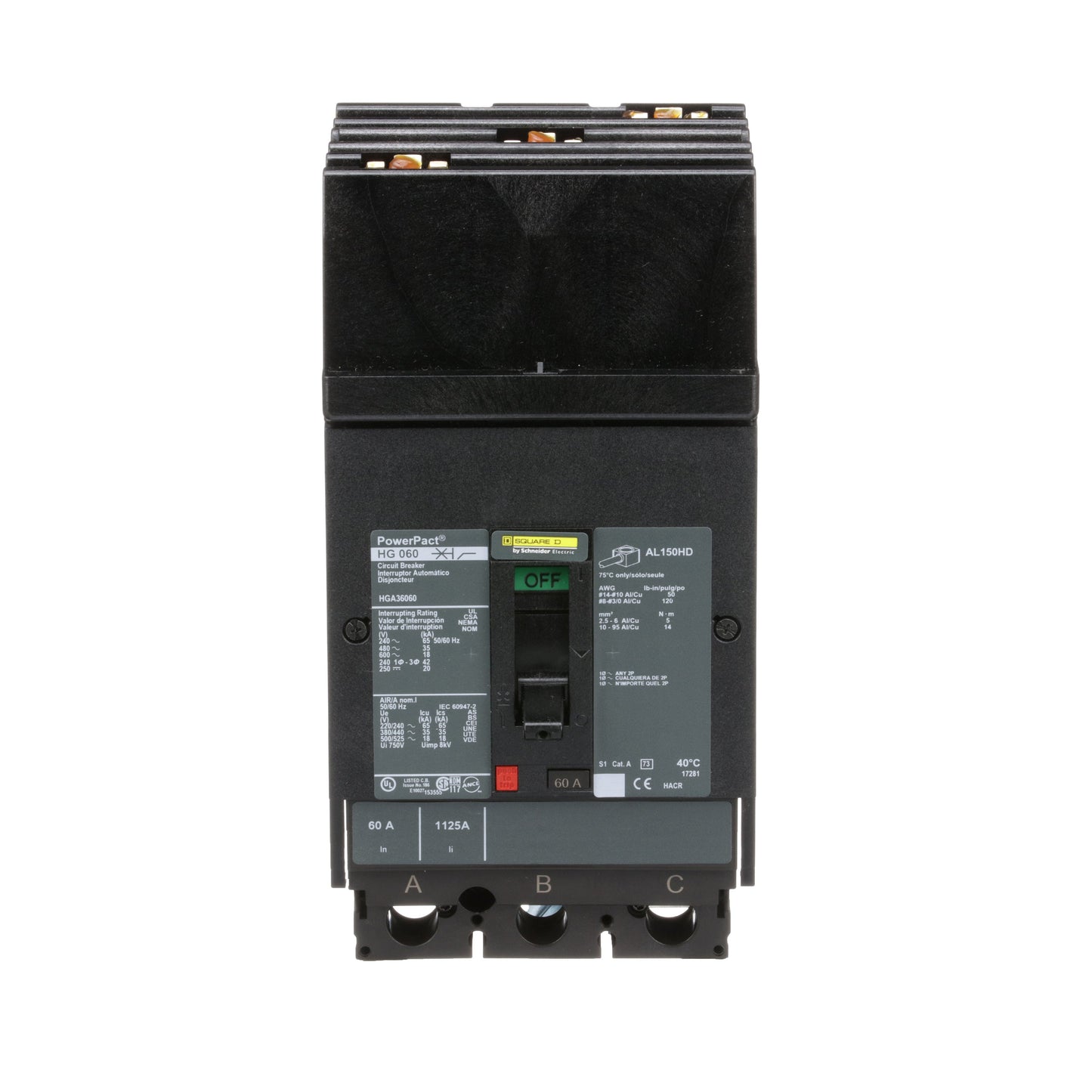 Square D HGA36060 Circuit Breaker | 600V 60A 3P 35kA@480V Plug In Panelboard Powerpact HGA