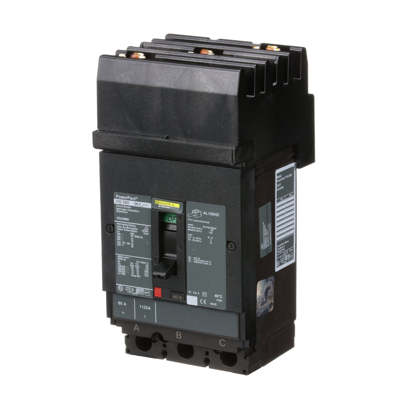 Square D HGA36060 Circuit Breaker | 600V 60A 3P 35kA@480V Plug In Panelboard Powerpact HGA