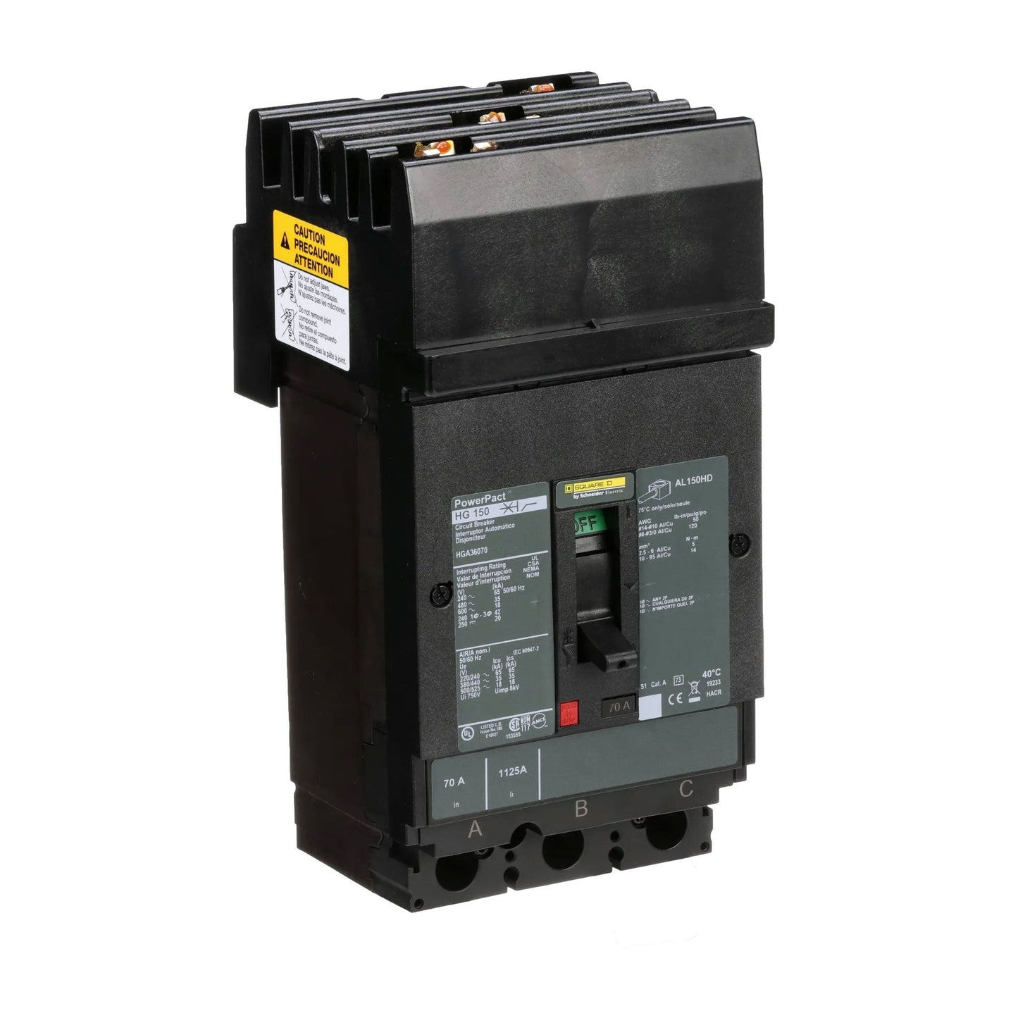 Square D HGA36070 Circuit Breaker | 600V 70A 3P 35kA@480V I-Line Plug-In Powerpact