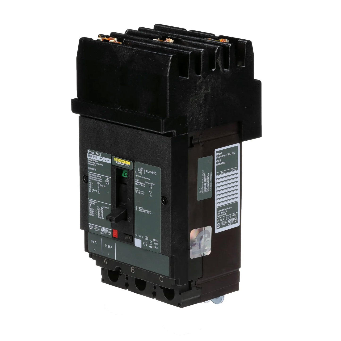 Square D HGA36070 Circuit Breaker | 600V 70A 3P 35kA@480V I-Line Plug-In Powerpact