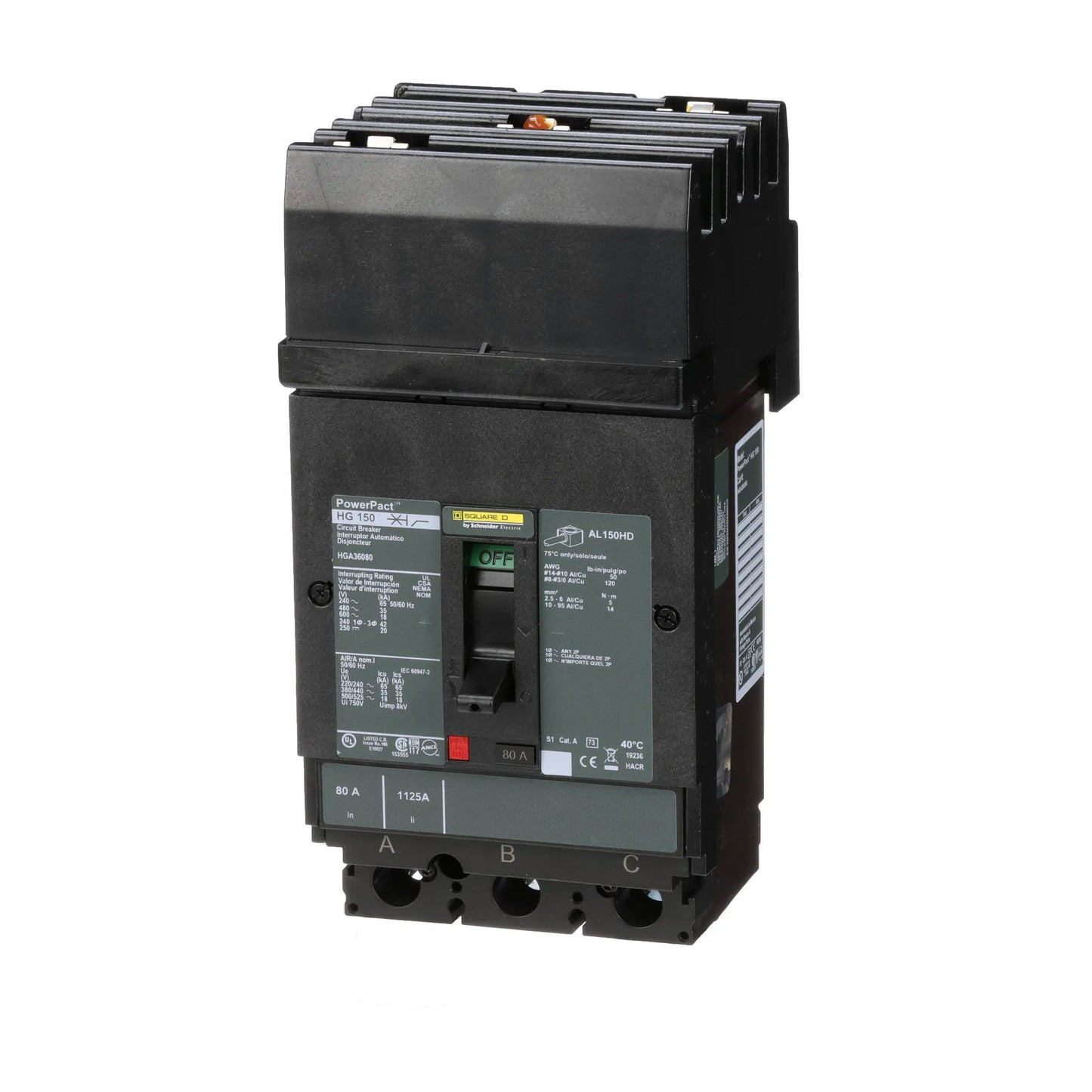Square D HGA36080 Circuit Breaker | 600V 80A 3P 35kA@480V Plug In Panelboard Powerpact