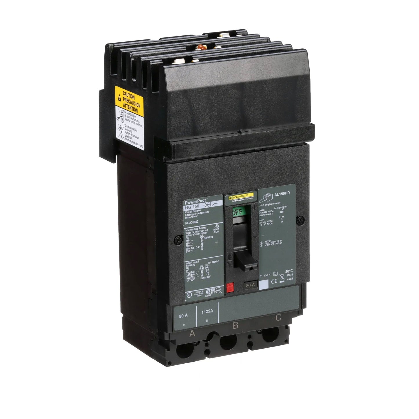 Square D HGA36080 Circuit Breaker | 600V 80A 3P 35kA@480V Plug In Panelboard Powerpact