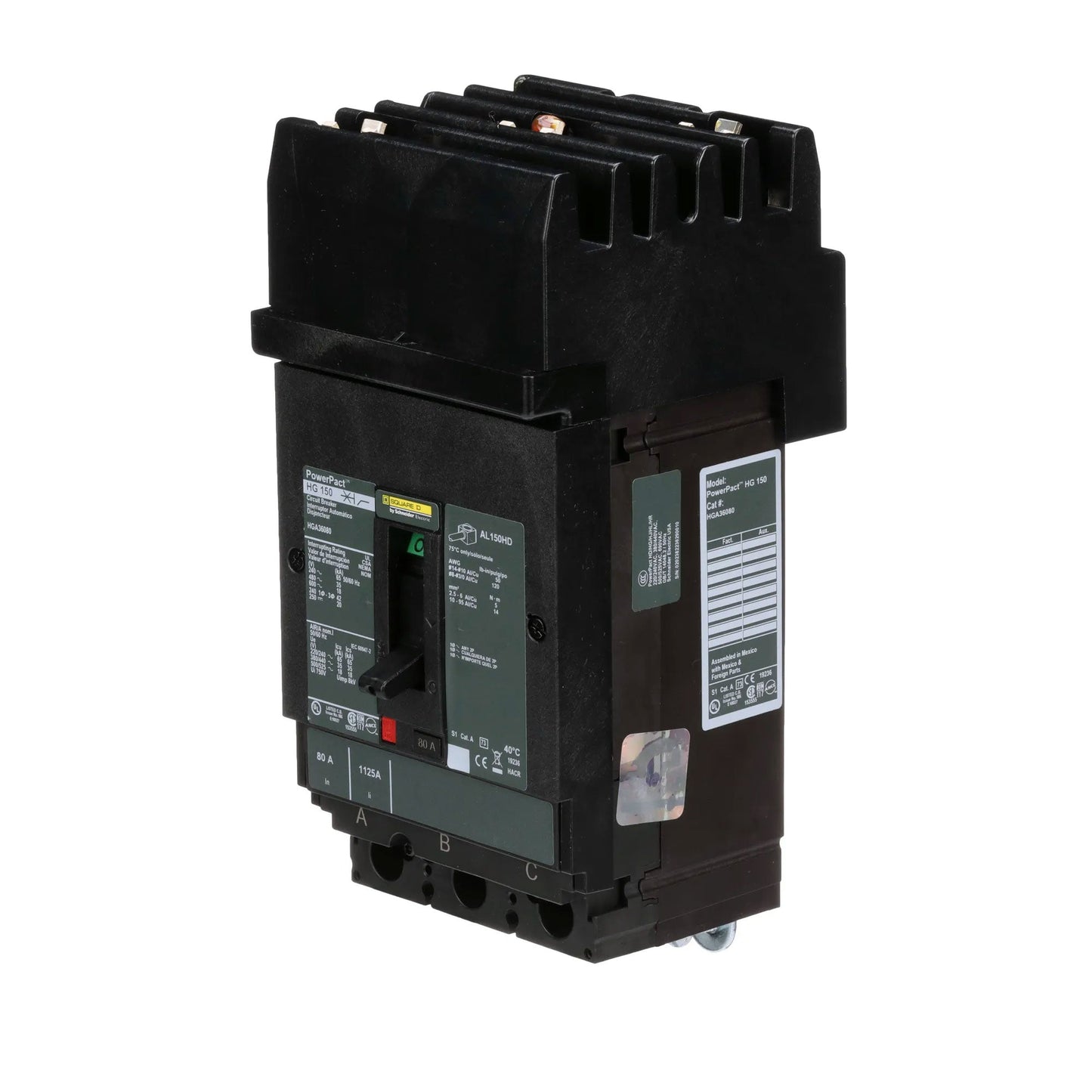Square D HGA36080 Circuit Breaker | 600V 80A 3P 35kA@480V Plug In Panelboard Powerpact