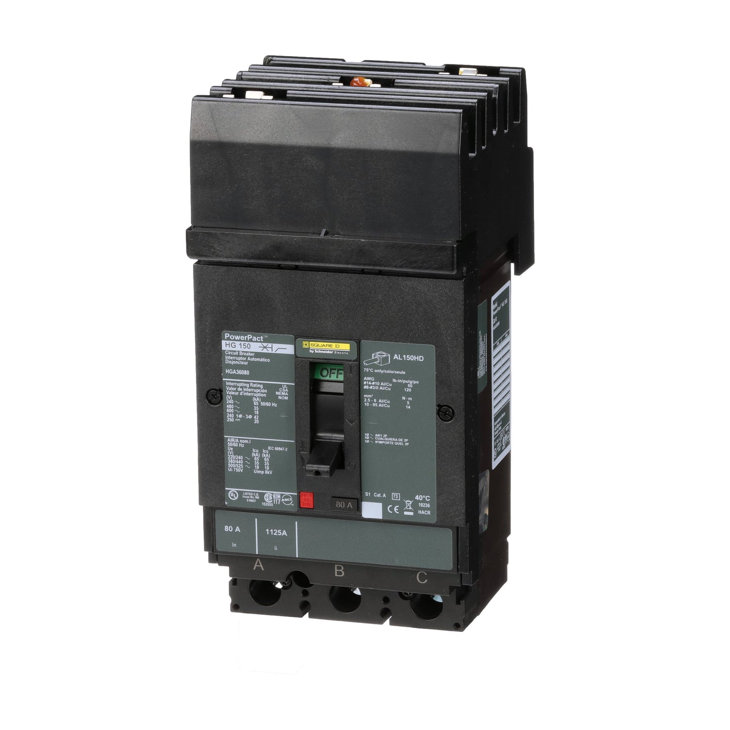 Square D HGA36080 Circuit Breaker | 600V 80A 3P 35kA@480V Plug In Panelboard Powerpact