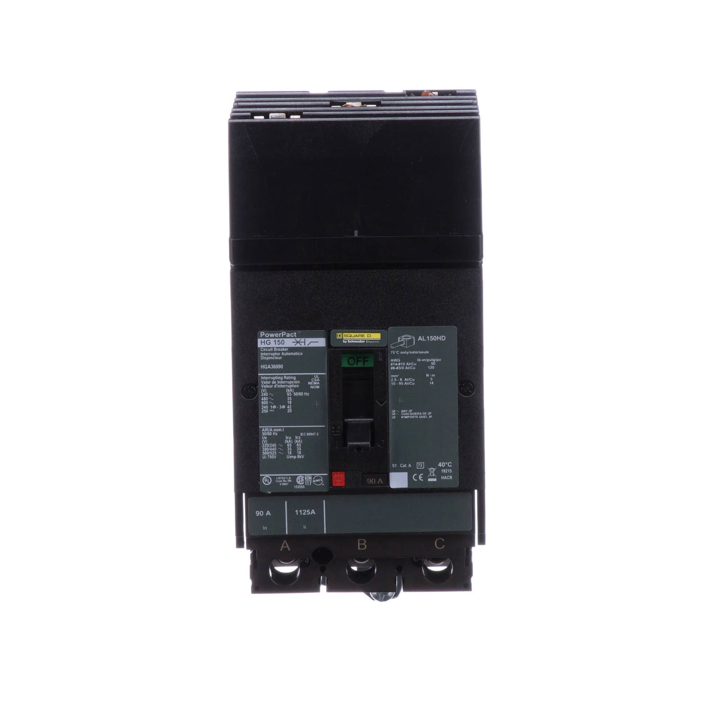 Square D HGA36090 Circuit Breaker | 600V 90A 3P 35kA@480V Plug In Panelboard Powerpact HGA