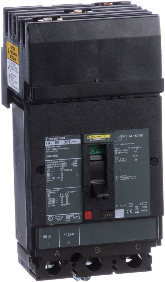 HGA36090 - Square D I-Line Style Plug-In 90 Amp 3 Pole Circuit Breaker - Essential Electric Supply
