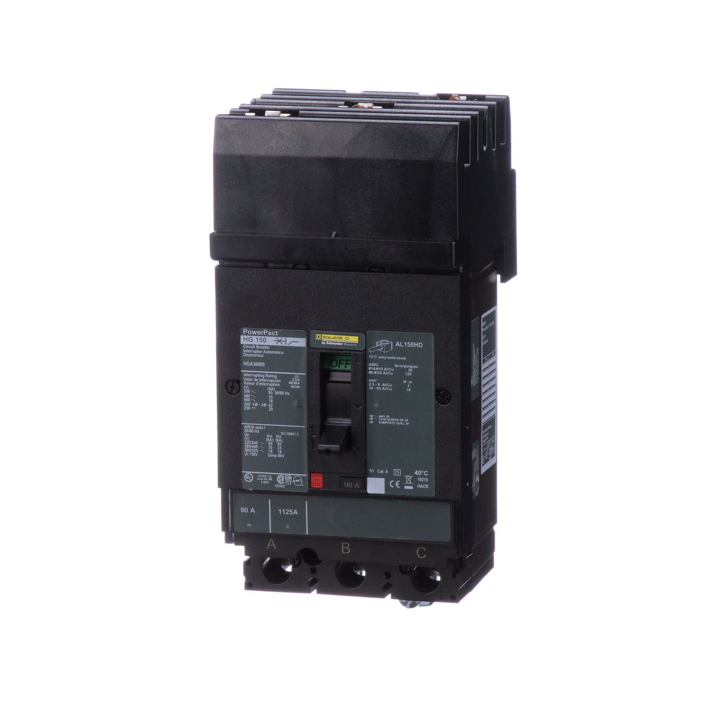 Square D HGA36090 Circuit Breaker | 600V 90A 3P 35kA@480V Plug In Panelboard Powerpact HGA