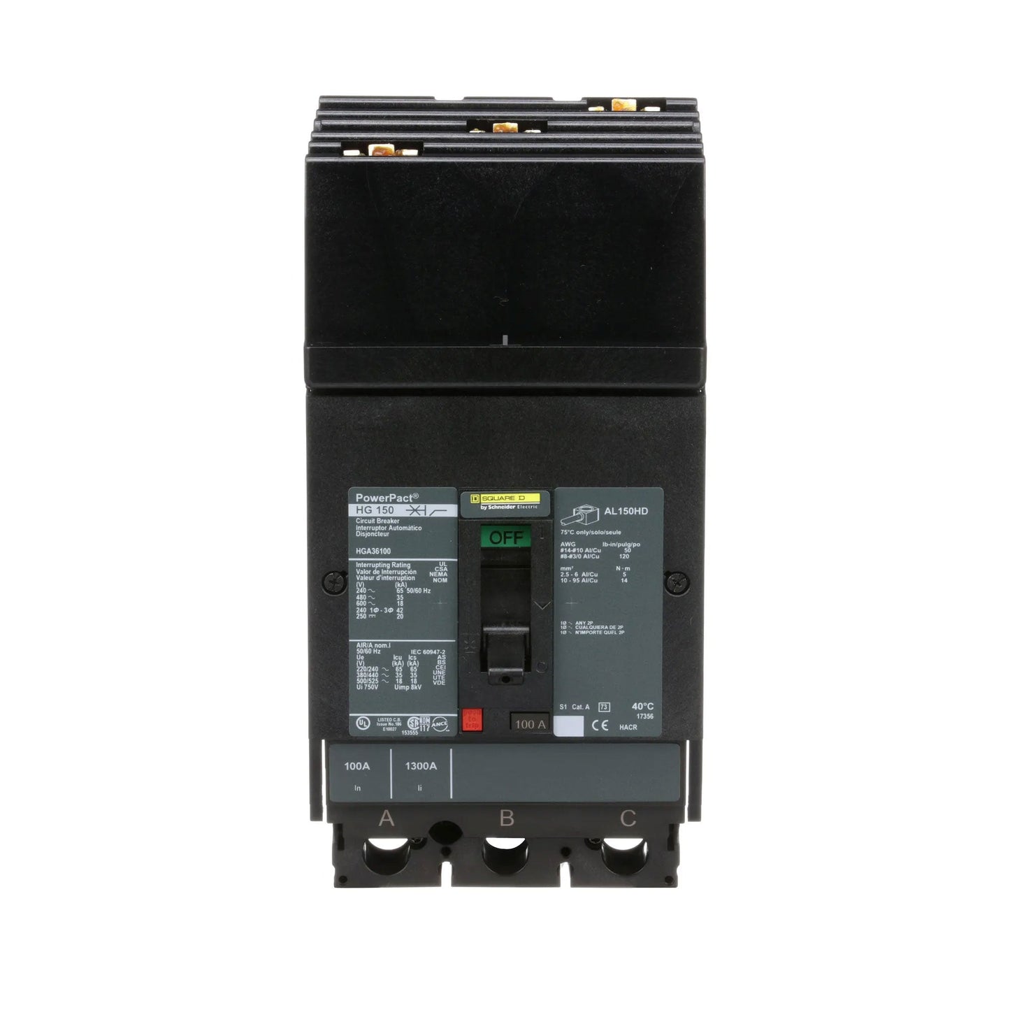 Square D HGA36100 Circuit Breaker | 600V 100A 3P 35kA@480V Powerpact