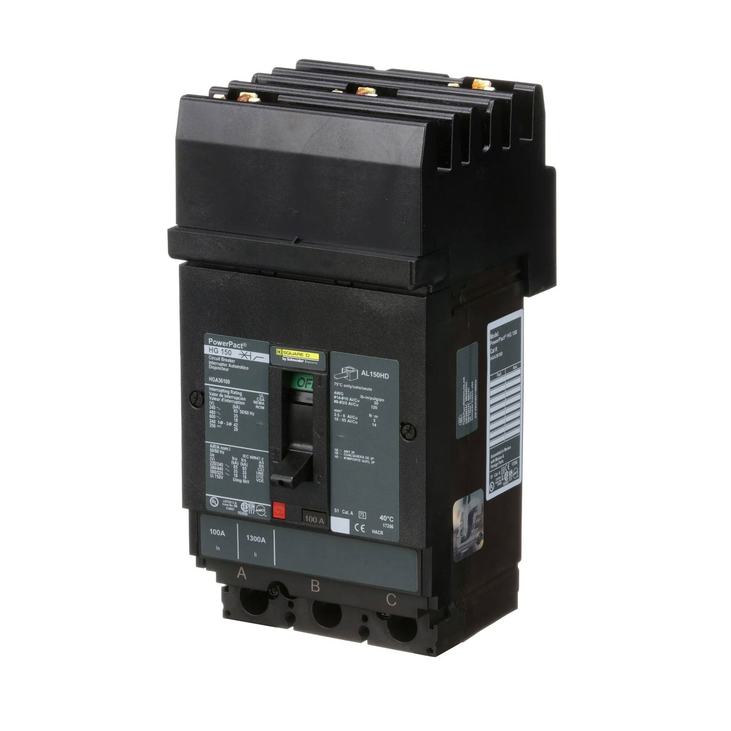Square D HGA36100 Circuit Breaker | 600V 100A 3P 35kA@480V Powerpact