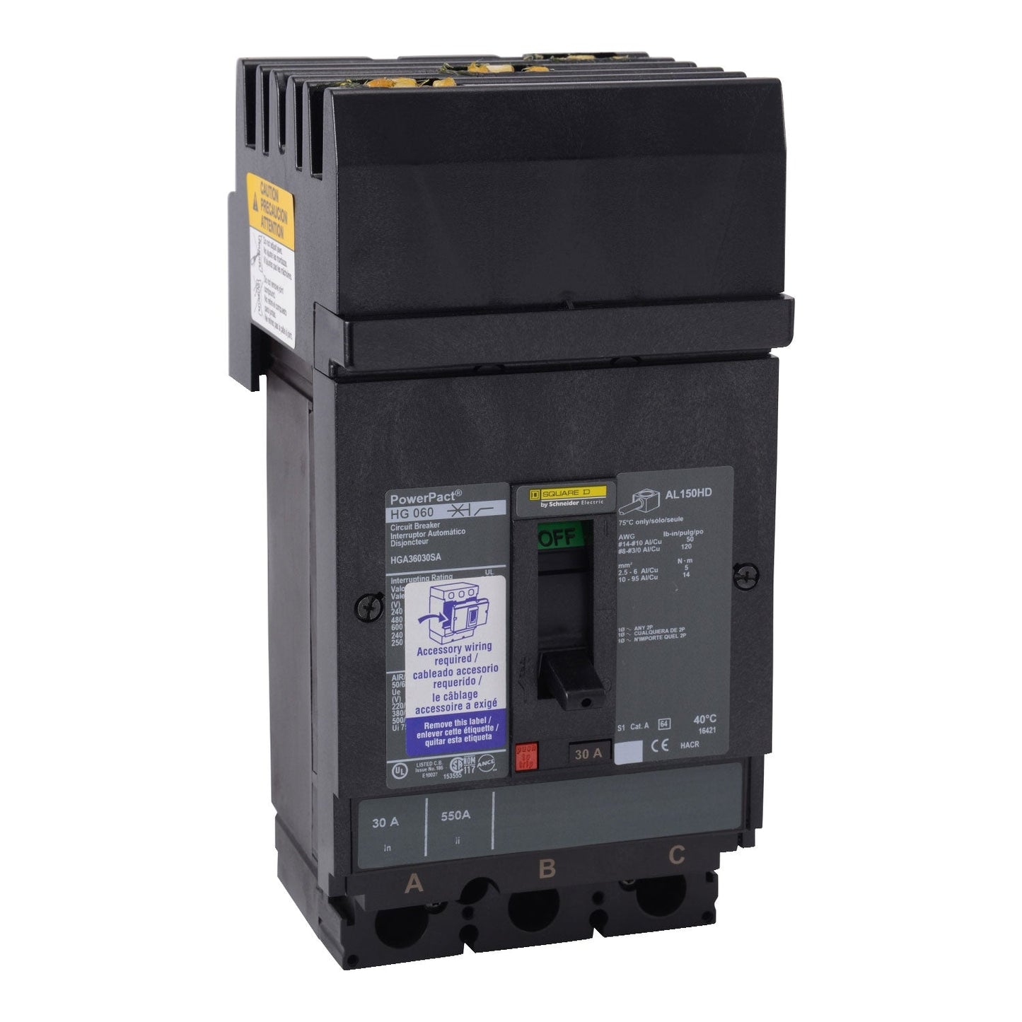 Schneider Electric HGA36100U44X Circuit Breaker | 600V 100A 3P 35kA@480V I-Line Style Plug-In Powerpact