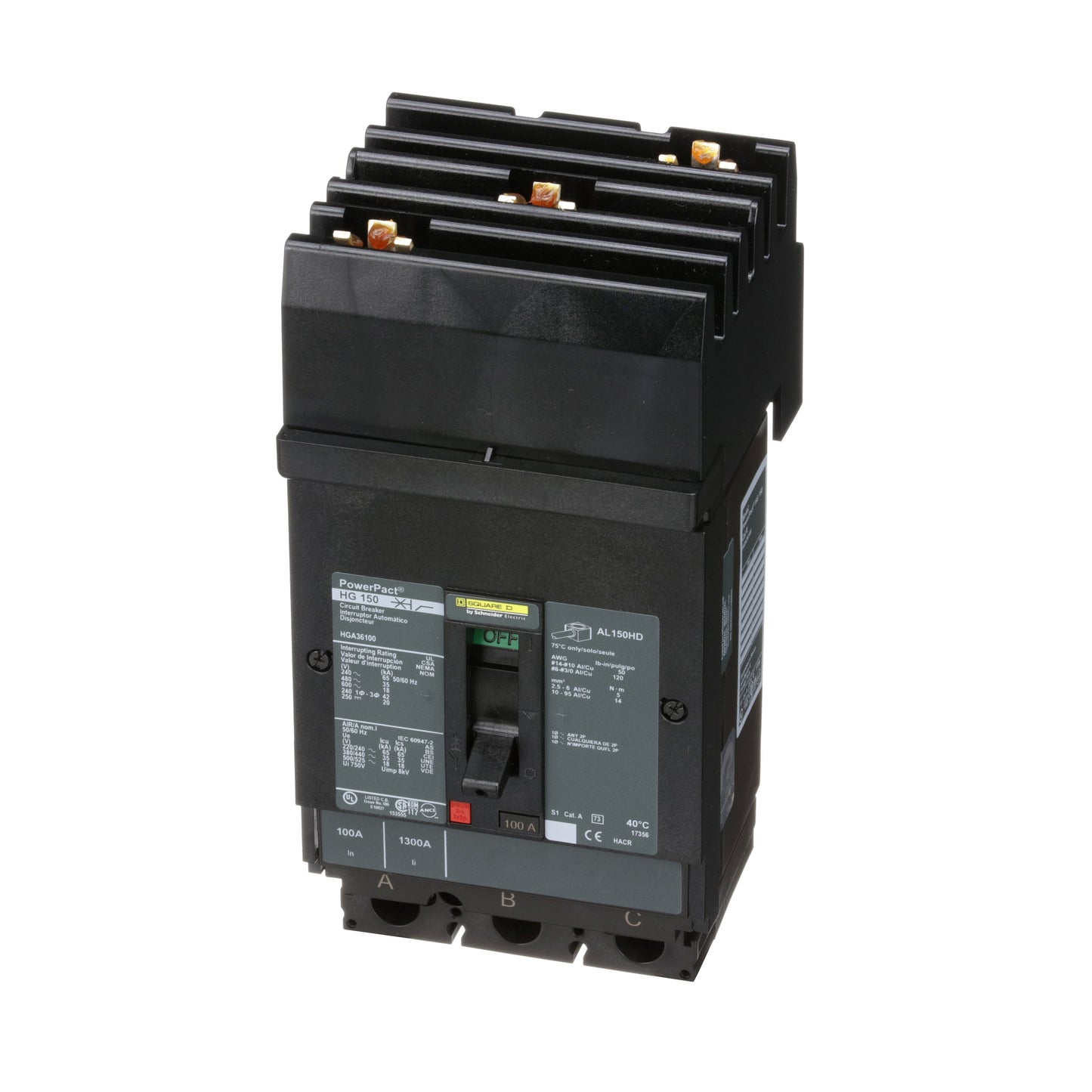 Square D HGA36100 Circuit Breaker | 600V 100A 3P 35kA@480V Powerpact