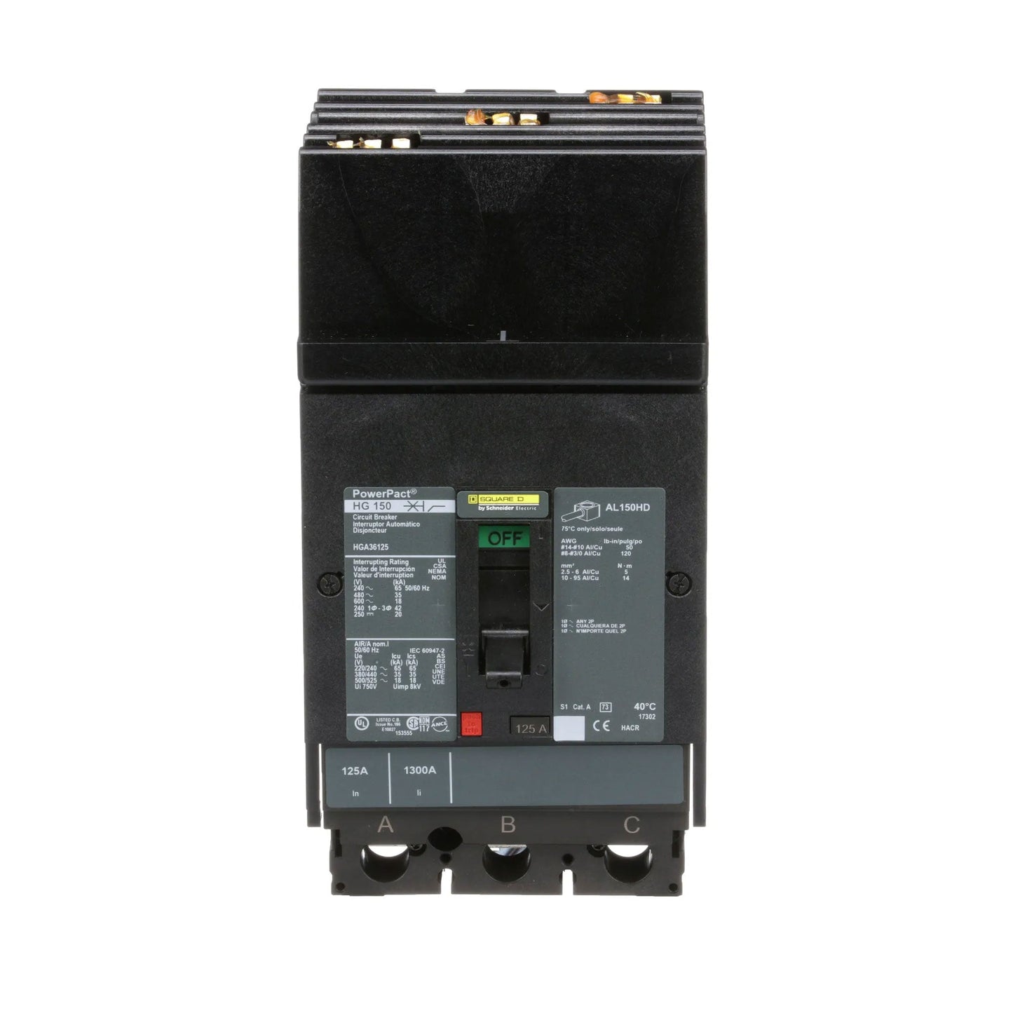 Square D HGA36125 Circuit Breaker | 600V 125A 3P 35kA@480V Powerpact