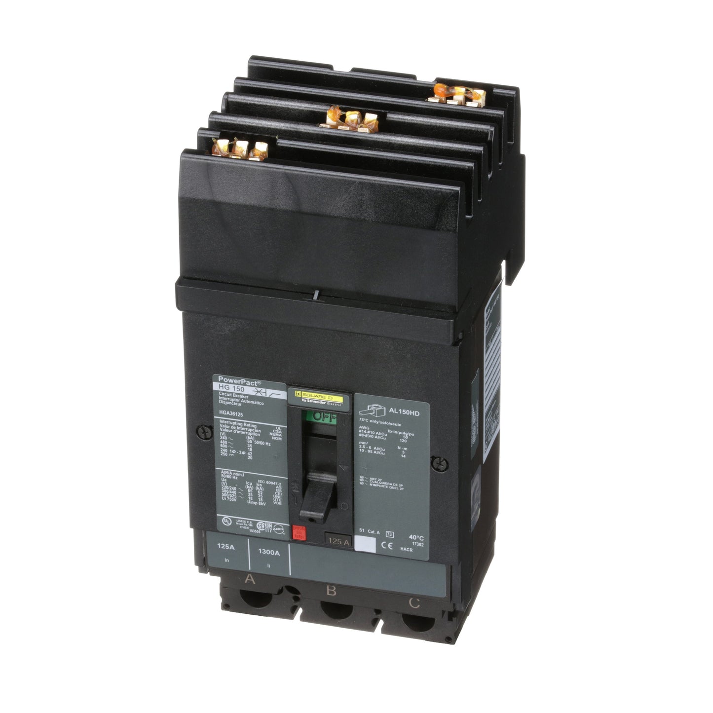 Square D HGA36125 Circuit Breaker | 600V 125A 3P 35kA@480V Powerpact