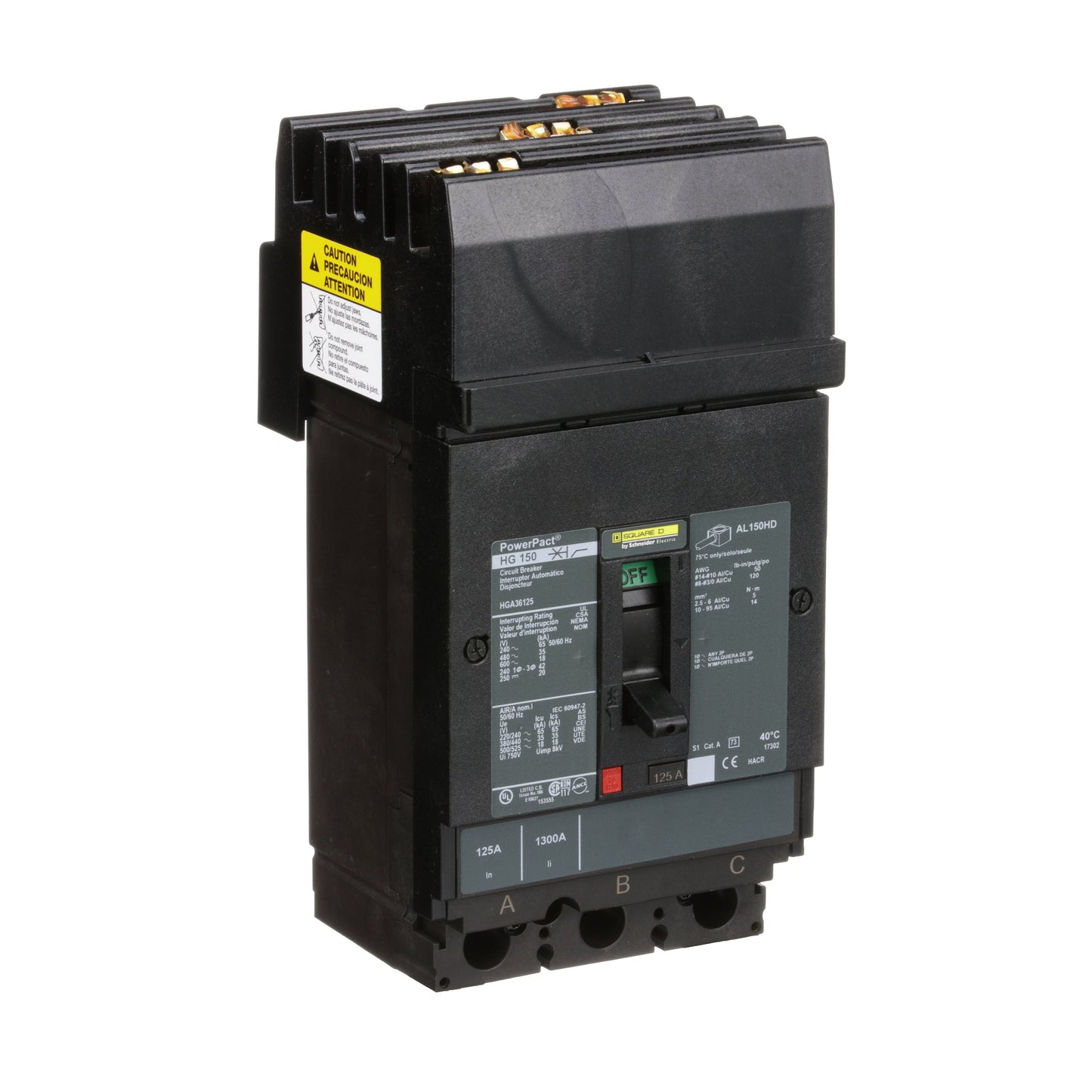 Square D HGA36125 Circuit Breaker | 600V 125A 3P 35kA@480V Powerpact