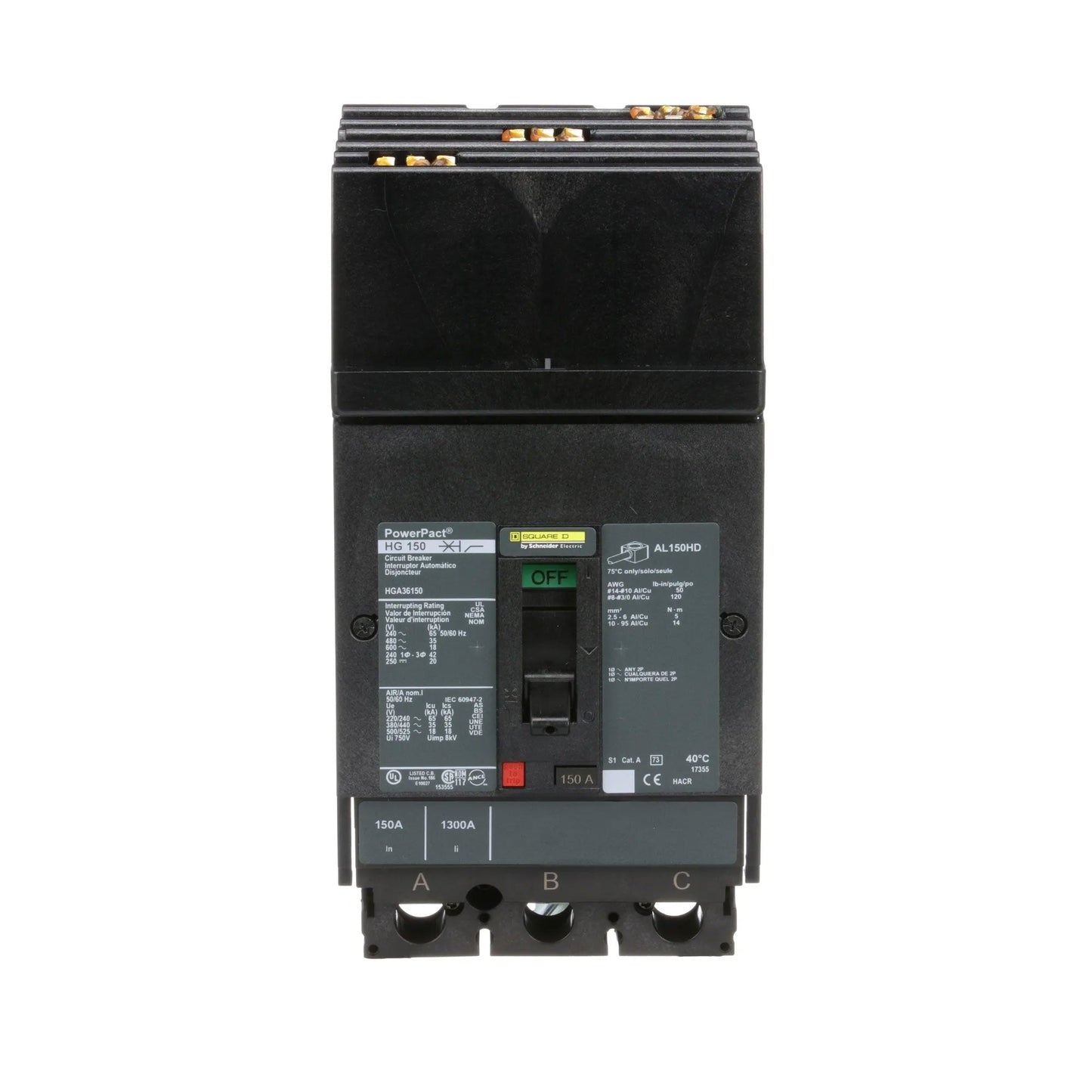 Square D HGA36150 Circuit Breaker | 600V 150A 3P 35kA@480V Plug In Panelboard Powerpact