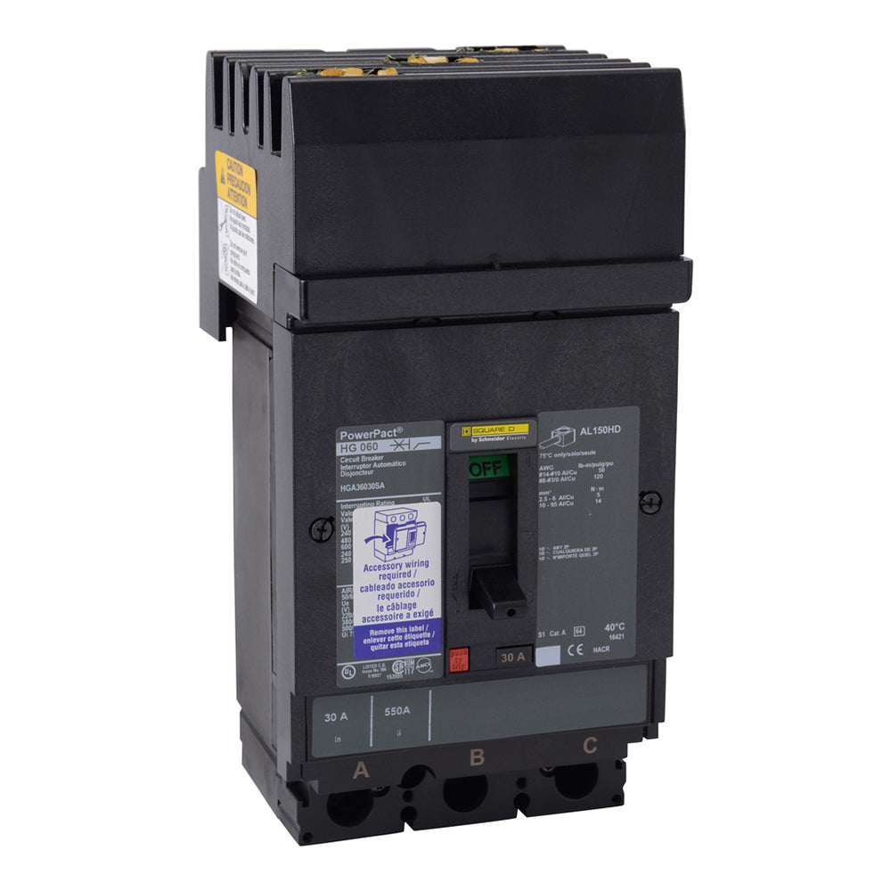 Schneider Electric HGA36150U44X Circuit Breaker | 600V 150A 3P 35kA@480V I-Line Style Plug-In Powerpact