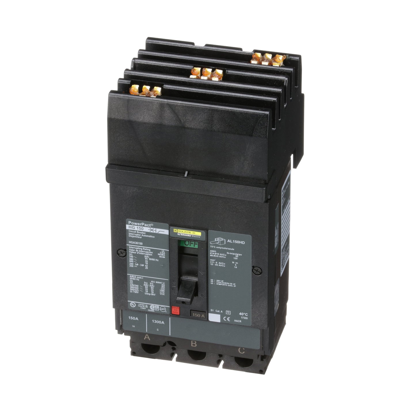 Square D HGA36150 Circuit Breaker | 600V 150A 3P 35kA@480V Plug In Panelboard Powerpact