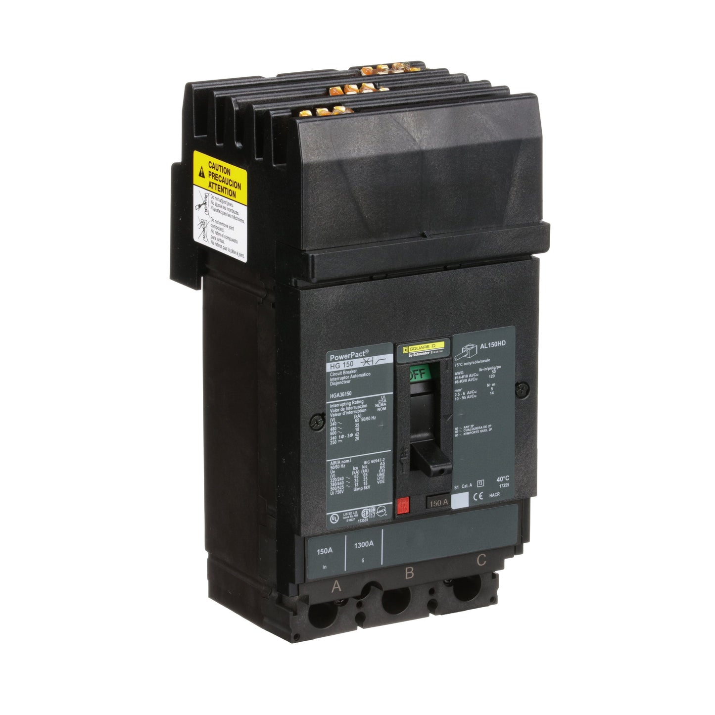 Square D HGA36150 Circuit Breaker | 600V 150A 3P 35kA@480V Plug In Panelboard Powerpact